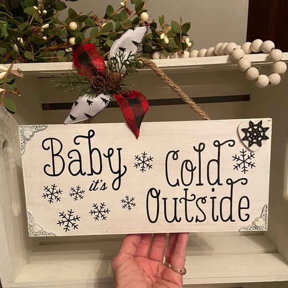 Baby it’s Cold Outside Solid Wood Sign with Black and Red Accents - Picture 3 of 9